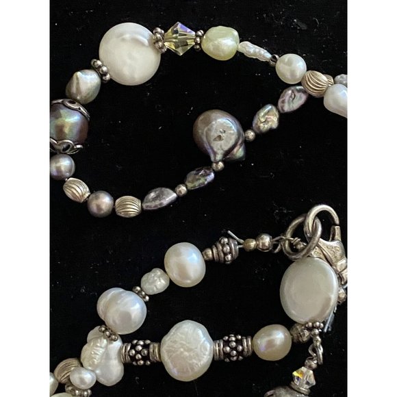 Genuine Baroque Coin Salt Water Pearls Crystals Necklace Sterling Silver - Picture 4 of 12